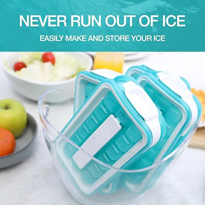 آيس بريكر بوب قالب ثلج سيليكون ٤ في ١ مع موزّع وعلبة – أزرق شفاف (٣ قطع)